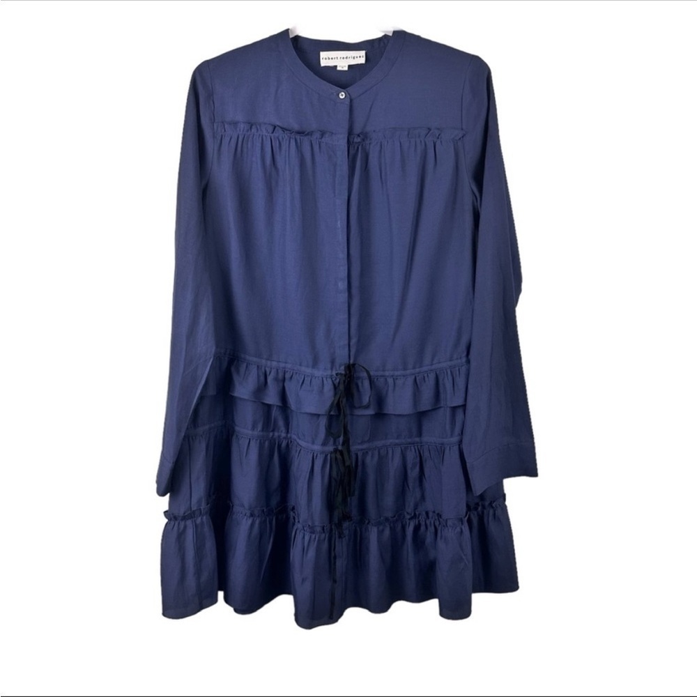 Robert Rodriguez Blue Silk Tiered Dress